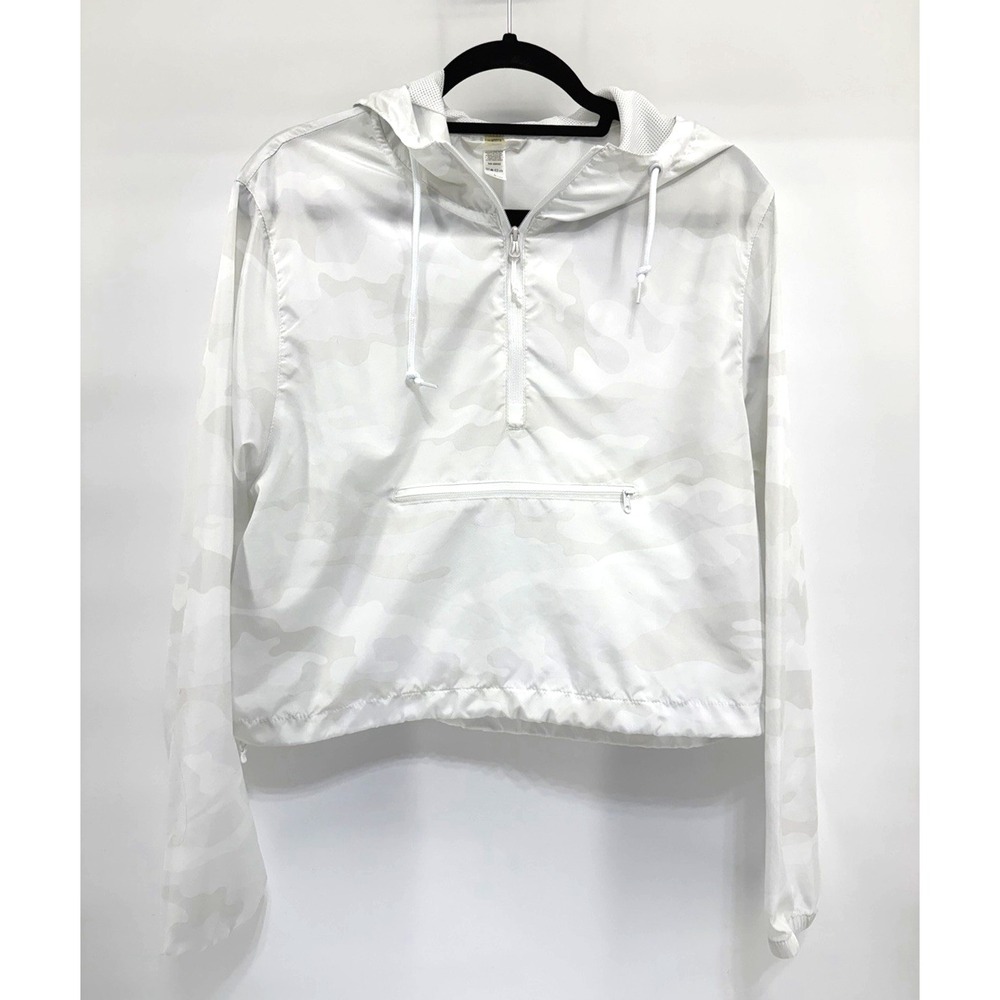 Ouray Windbreaker Jacket Women L White Camo New Ultra Light Crop Hooded Zip